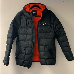 NIKE Mens Puffer Down Bomber Hooded Jacket Black
